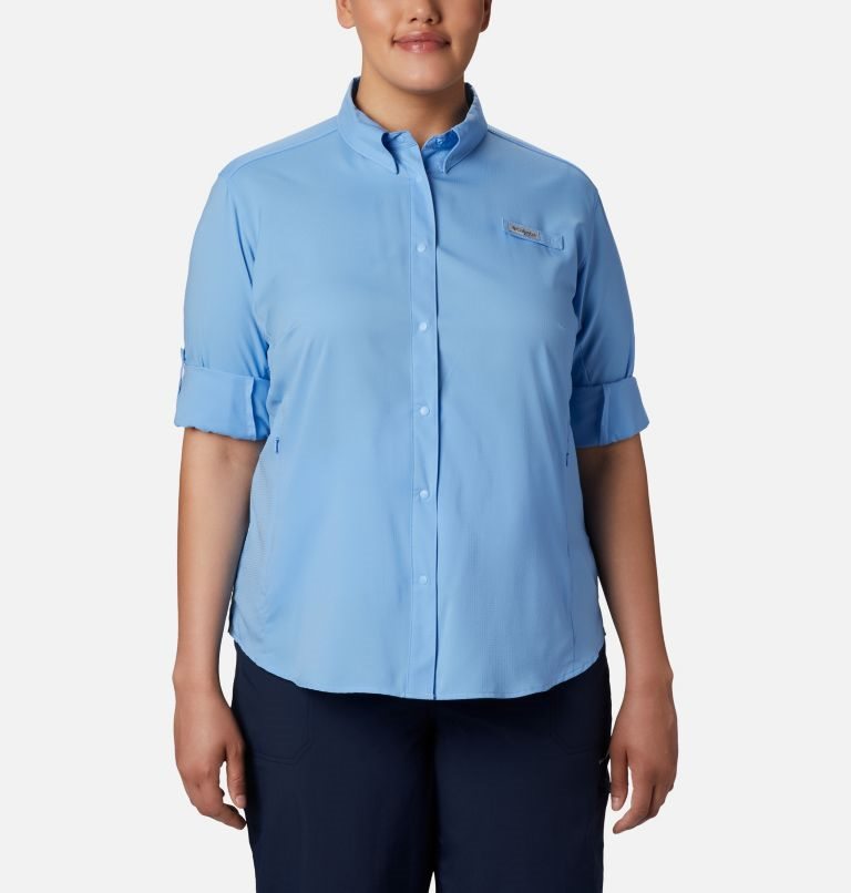 Women's Columbia PFG Tamiami II Long Sleeve Shirts Blue | Plus Size CA-F36A4